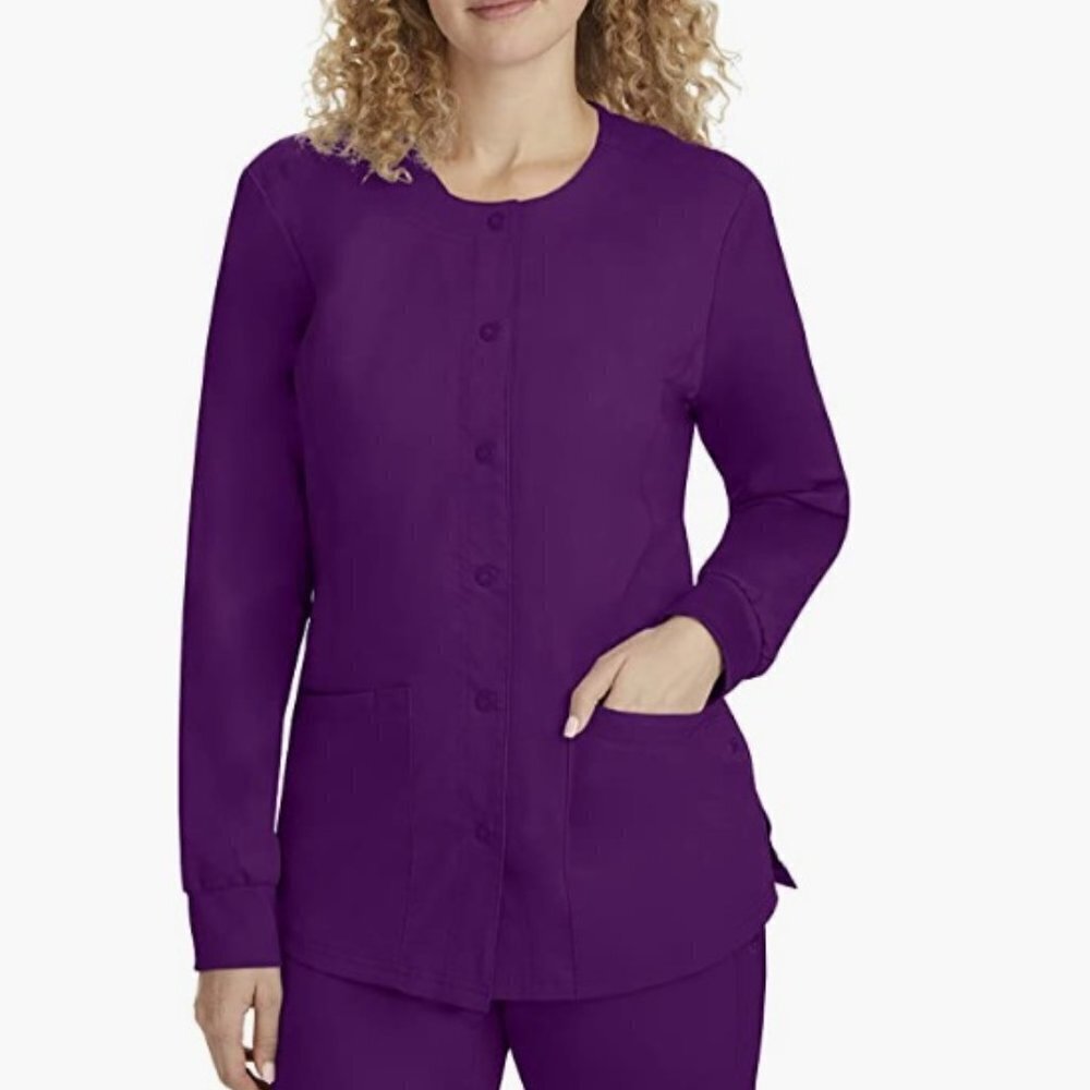 Healing Hands Scrub Jacket 5 Pocket Daisy Snap-up Scrubs Jacket, Small
